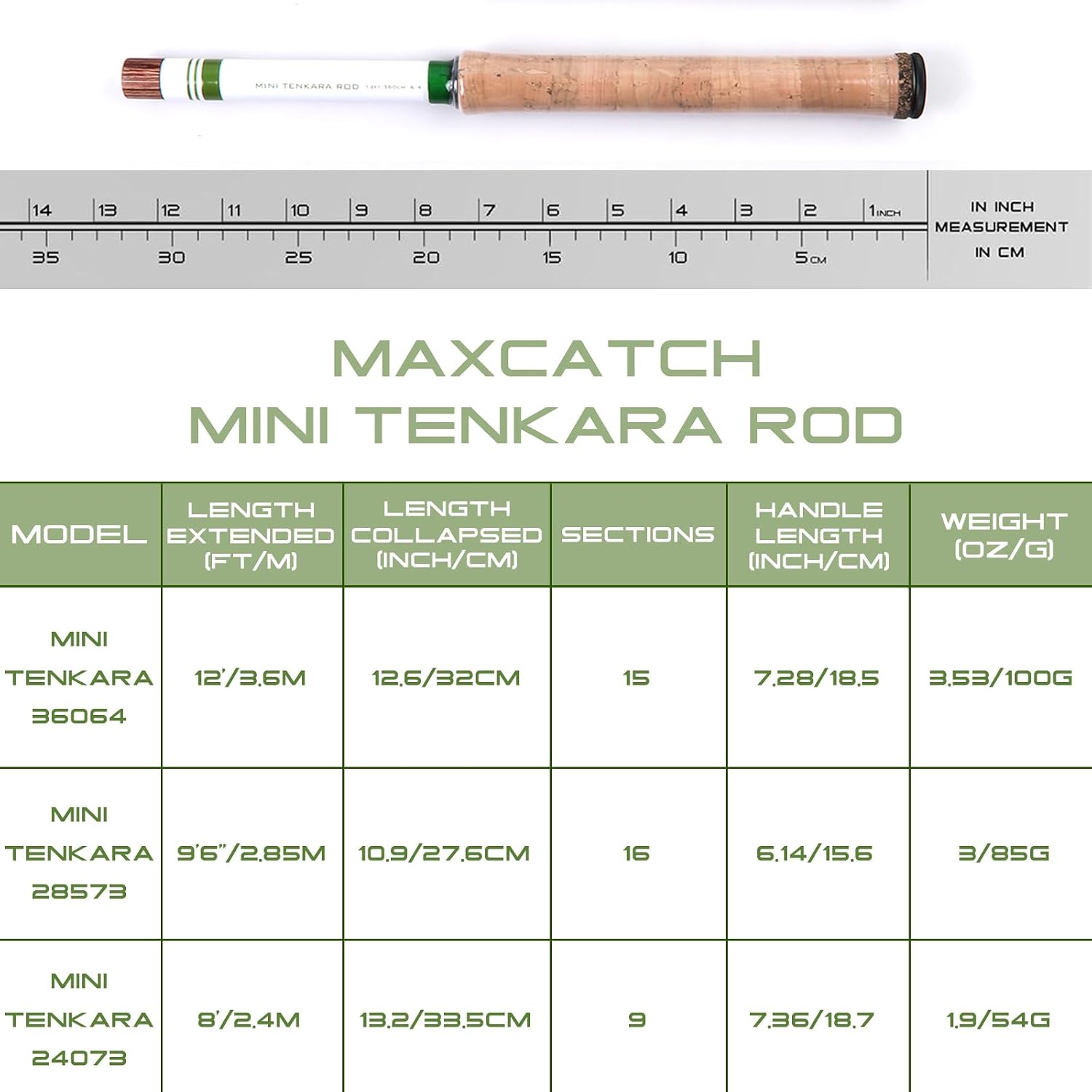 Maxcatch Mini Tenkara Fly Fishing Rod with Extra Tip Section 12ft, 9ft6