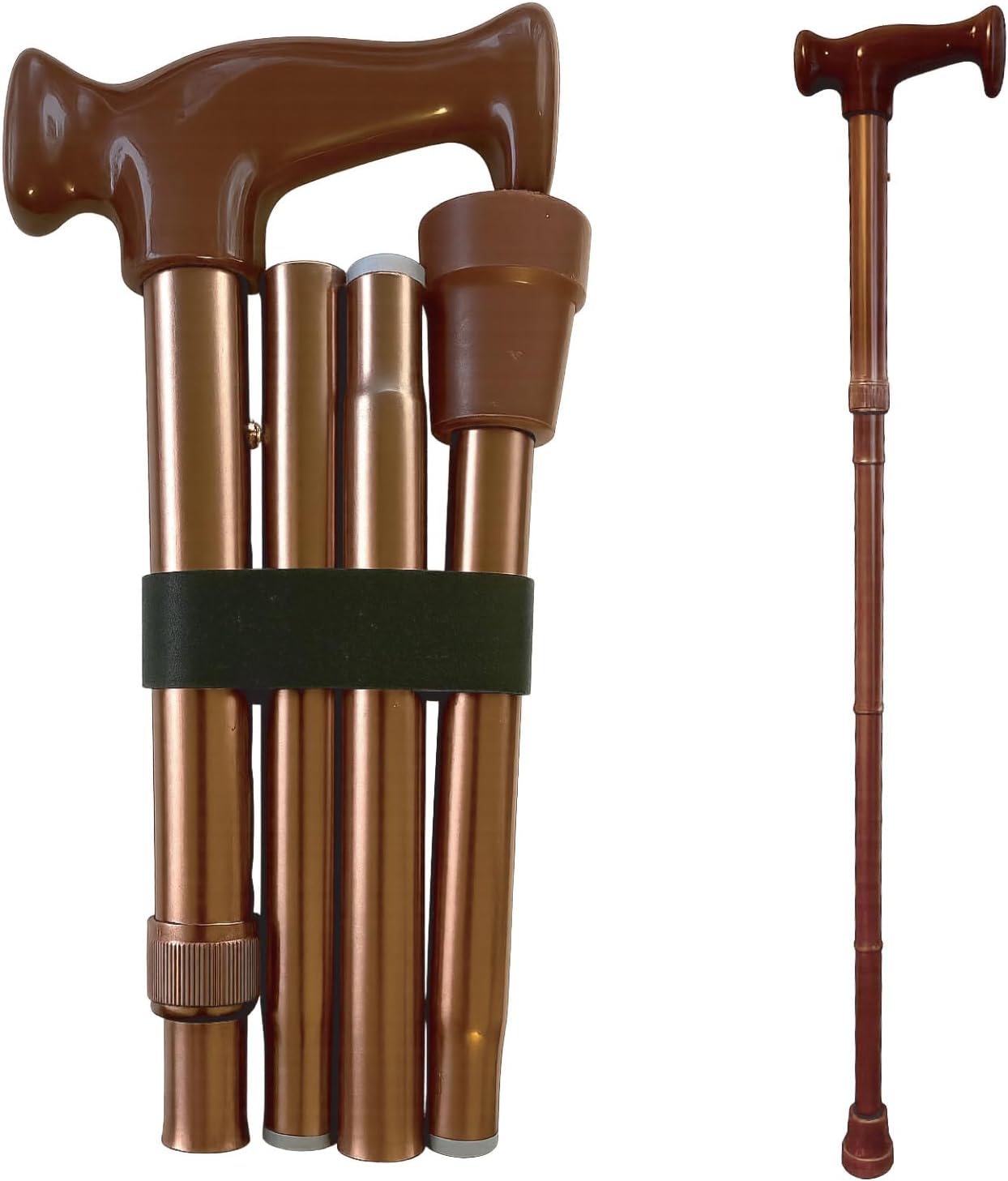 DMI Adjustable Folding Cane with Ergonomic Handle, Lightweight, Sturdy and Support up to 250 pounds, Great for Travel, Walking Stick, Bronze