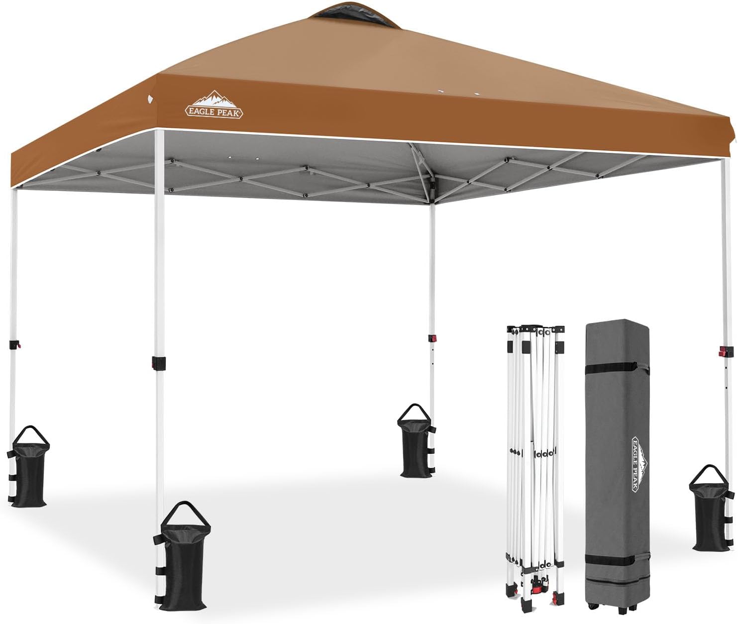 EAGLE PEAK 10x10 Pop Up Canopy Tent Easy Up Canopy Outdoor, White | Patented PeakPush™ Center Lock, 1 Person Setup Portable Pop Up Tent, Beach, Markets, Camping Sport Events, Wheeled Carry Bag
