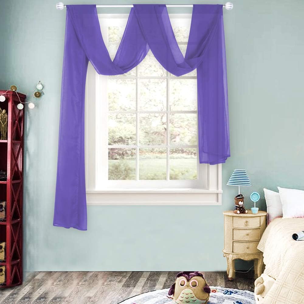 HUTO Light Pink Sheer Window Scarf Valances for Girls Room Sheer Soft Voile Curtain Scarves for Wedding Party 216 Extra Long