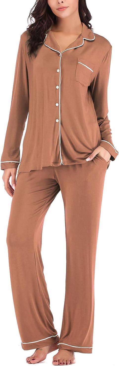 Aamikast Women's Pajama Sets Long Sleeve Button Down Sleepwear Nightwear Soft Pjs Lounge Sets
