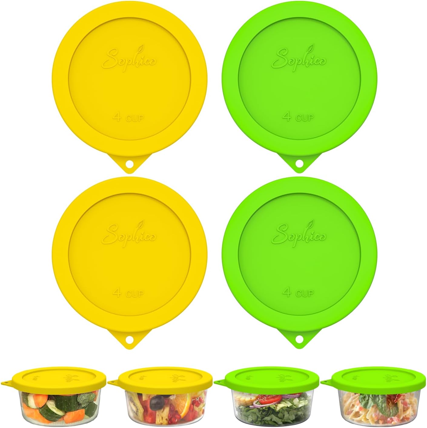 SOPHICO 4 Cup Silicone Lids Replacement for Pyrex & Anchor Hocking 7201-PC