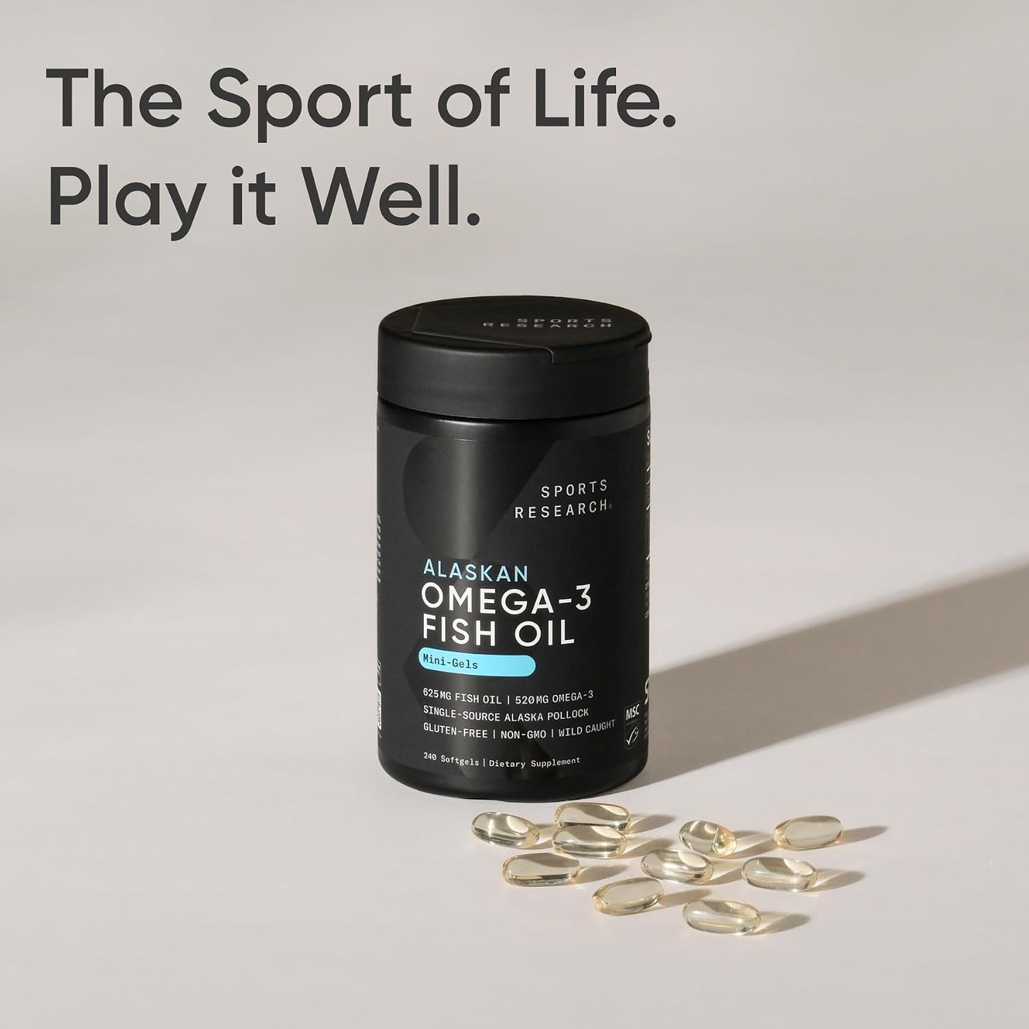 Sports Research® Omega-3 Fish Oil 1250mg from Wild Alaska Pollock,180 Count | Always Fresh Never Fishy | 690mg EPA 260mg DHA per Softgel · Heart & Brain Health* · MSC Certified Sustainable - 180 Servings