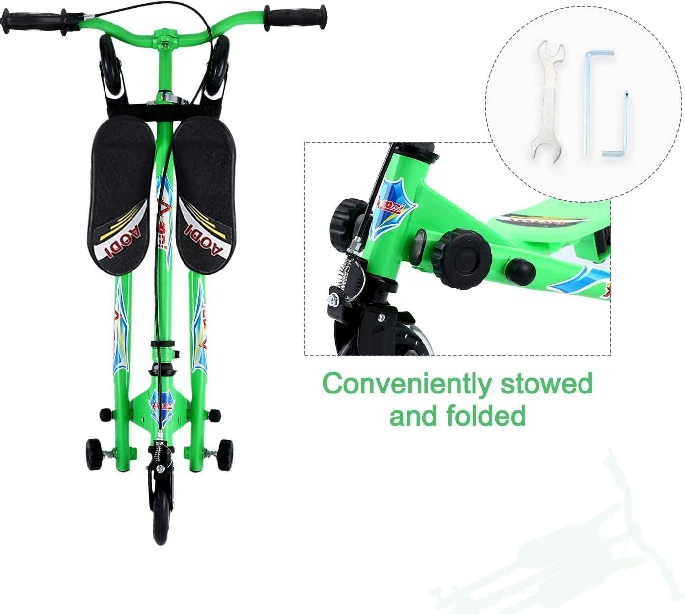 Swing Scooter for Kids, 3 Wheels Foldable Wiggle Kick Scooter Push Drifting with 4 Adjustable Handlebar & 2 Rear LED Wheel for Boys and Girls Ages 3-8