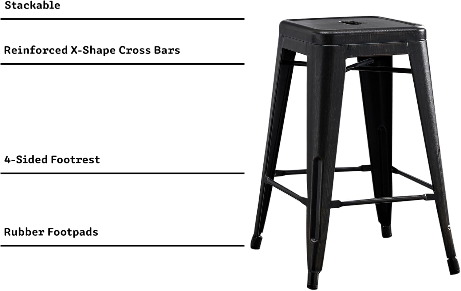 AC Pacific 30” Metal Barstool Set of 2 – Country Rustic Style with Low Back, Lightweight & Sturdy Build, Easy Assembly – Matte Black