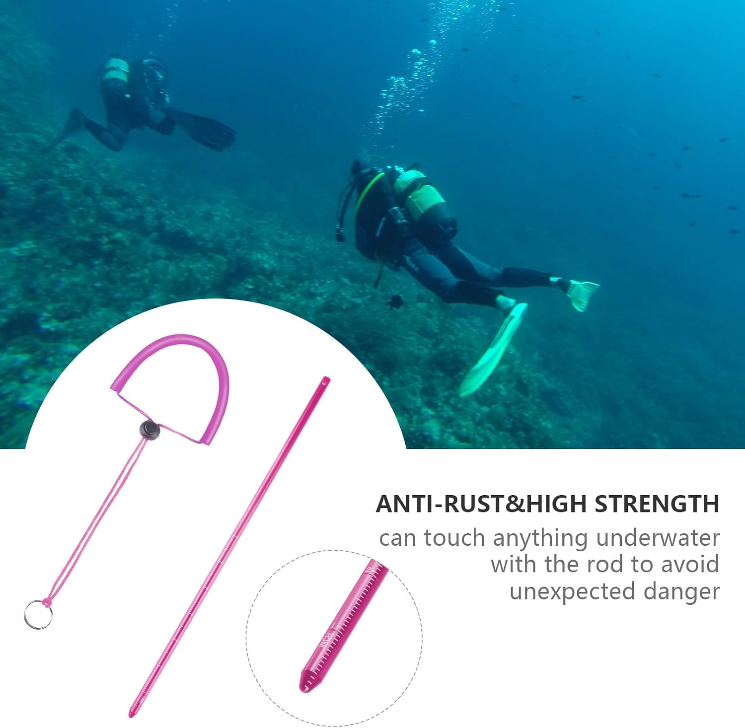 ORCATORCH Scuba Diving Pointer 13 inchs Aluminum Alloy Lobster Tickle Pointer Underwater Shaker Noise Maker Dive Stick Rod with Lanyard Multifunctional Scuba Diving Accessories