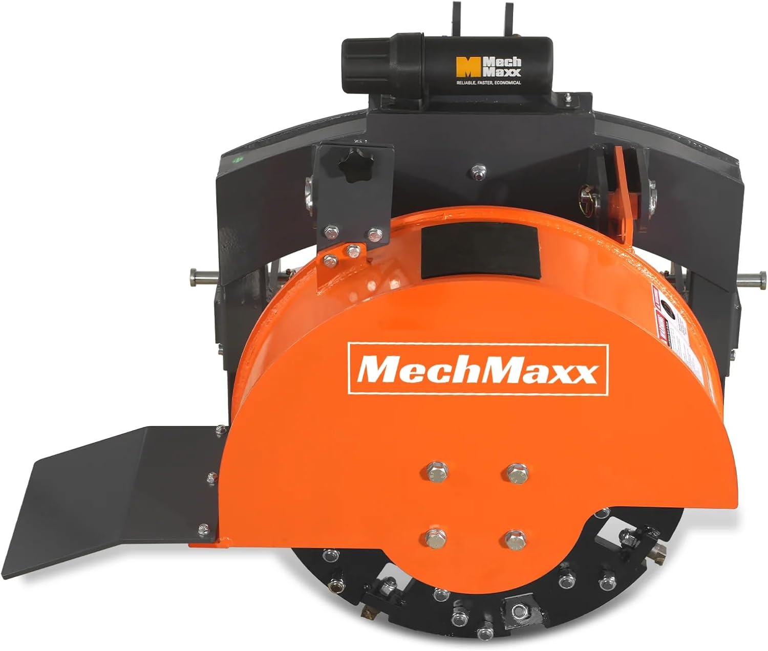 MechMaxx Heavy Duty 3-Point PTO Powered Stump Root Grinder For 15-45HP Tractors With 34 Carbide Teeth, 6'' Cutting Depth, 24'' Flywheel Diameter, Model SG24 Orange