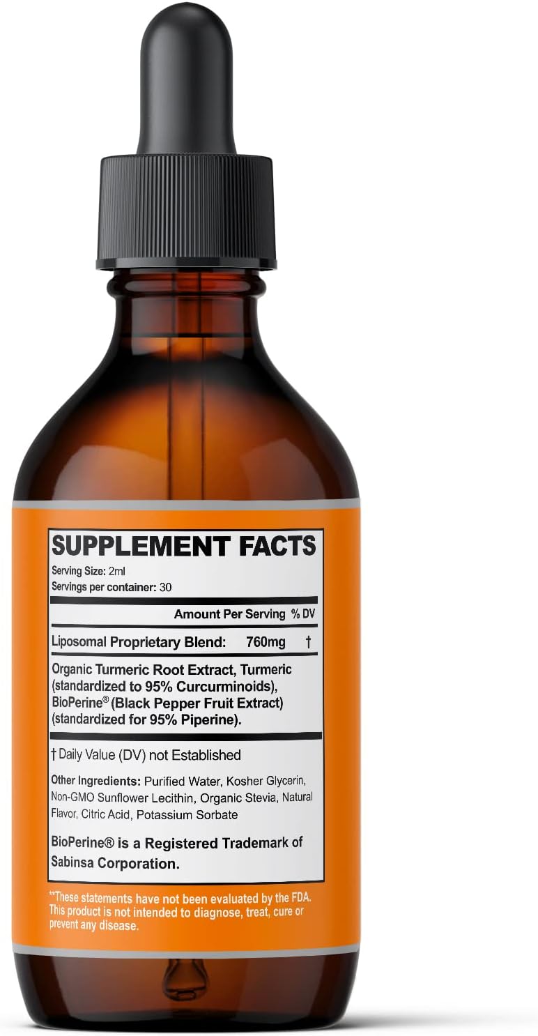 Liquid Turmeric Curcumin Extract with Black Pepper - Turmeric Drops with Bioperine