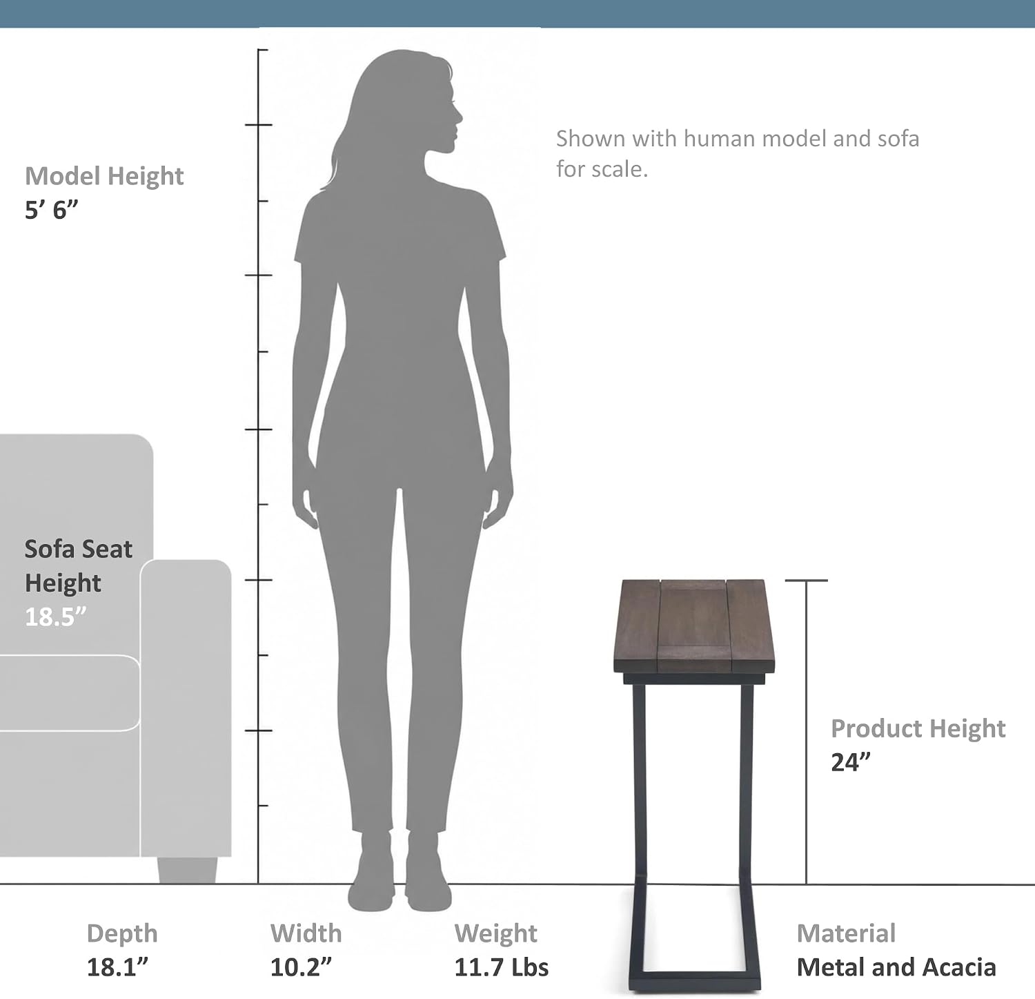 SIMPLIHOME Skyler 18" Wide Solid Wood C-Side End Table in Dark Cognac Brown | Industrial slide-under accent table with open frame, assembled; perfect for living rooms as a side table or sofa table.