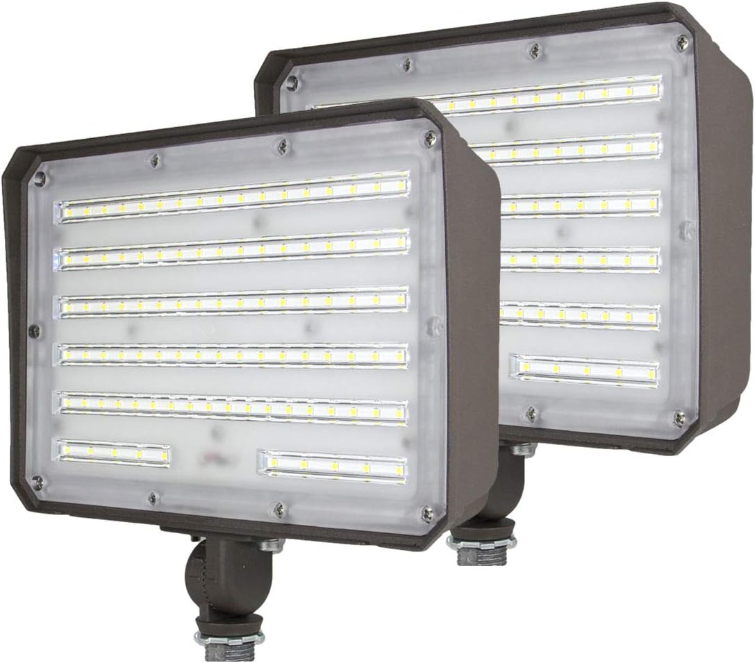 DAKASON 2 Pack 100W LED Flood Light Outdoor, Dusk-to-Dawn Photocell Adjustable Knuckle Mount, 13000LM 5000K Replaces 350W HPS/MH 100-277Vac