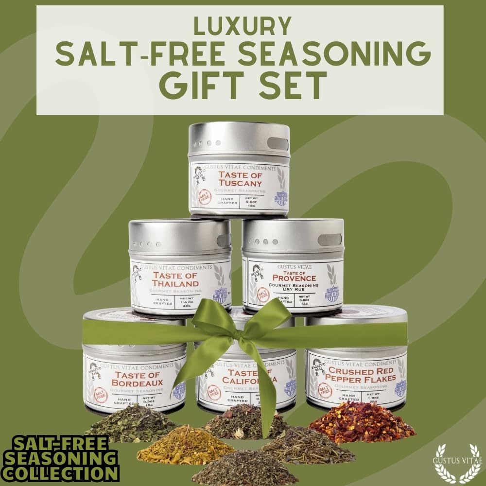 Gustus Vitae | Salt-Free Seasoning Gift Set of 6 | Gourmet Spice Blends | Natural Ingredients | Luxury Gift Set | Non GMO | Salt Free | No MSG | No