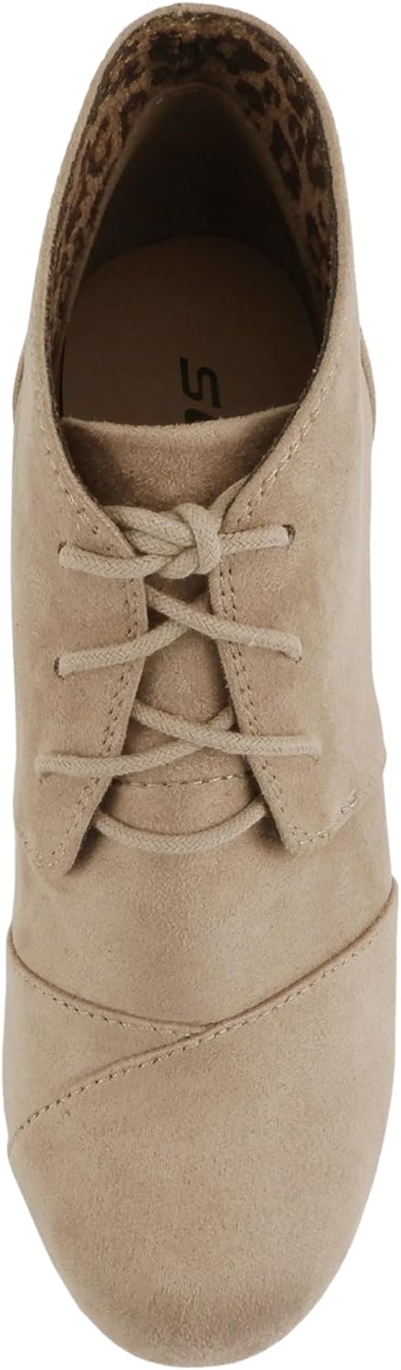 Soda “REX” ~ Women Lace Up Rounded Toe Low Wedge Ankle Bootie