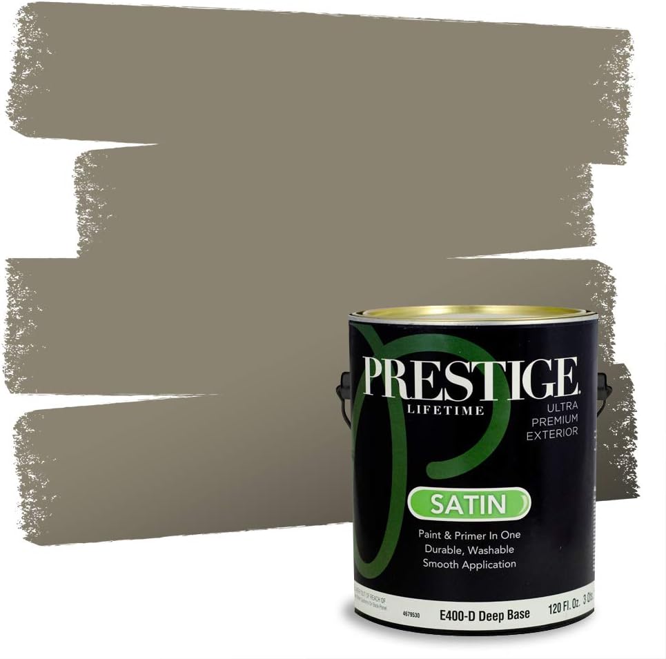 PRESTIGE Paints Exterior Paint and Primer In One, 1-Gallon, Satin, Comparable Match of Sherwin Williams* Ripe Olive*