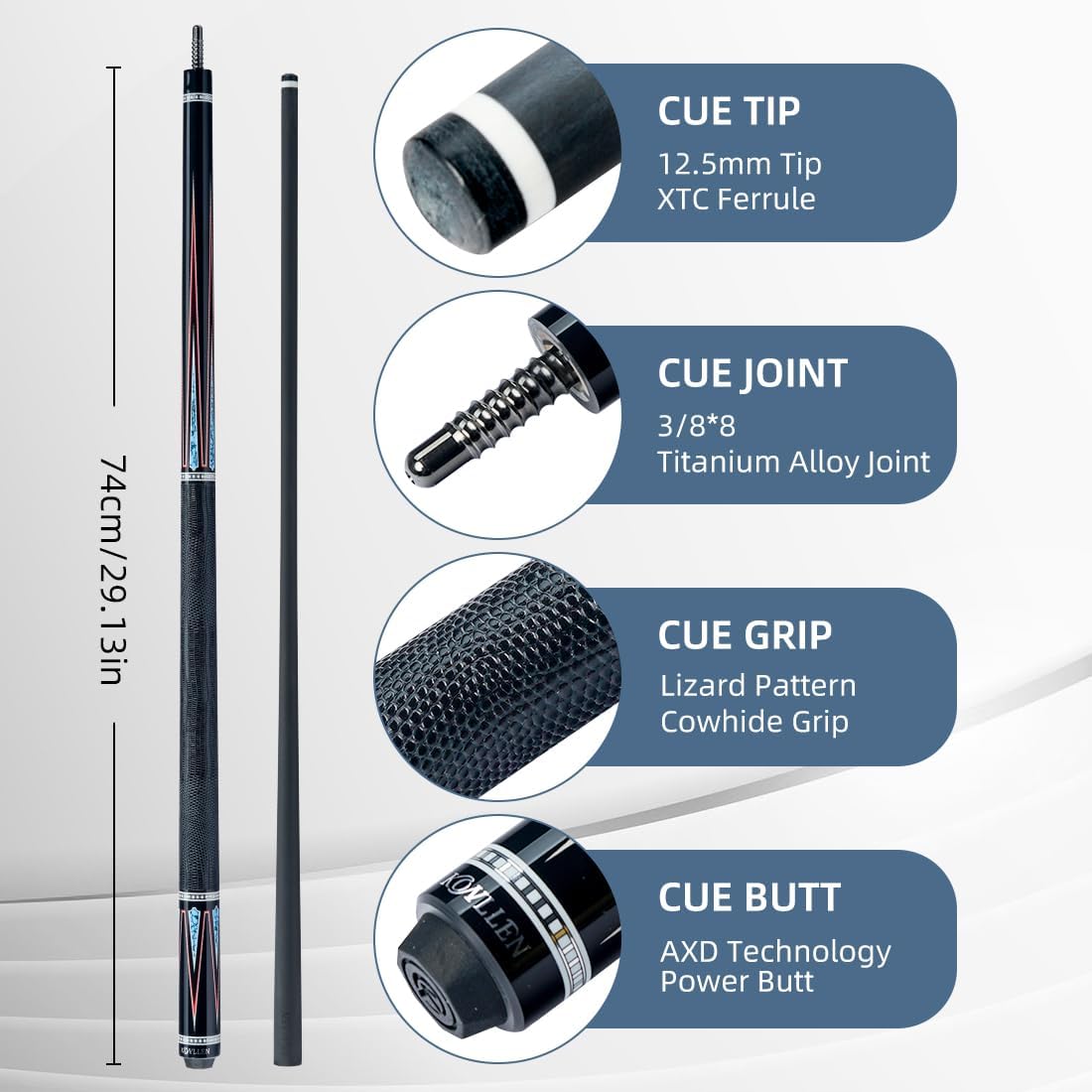 KONLLEN Carbon Fiber Pool Cue Stick 58-inch Professional Pool Sticks for Adults Full Carbon Technology Low Deflection Pool Cue Billiard Cues with 12.5mm Tip (Easy to Control, Pro Taper, Ultra-Smooth)