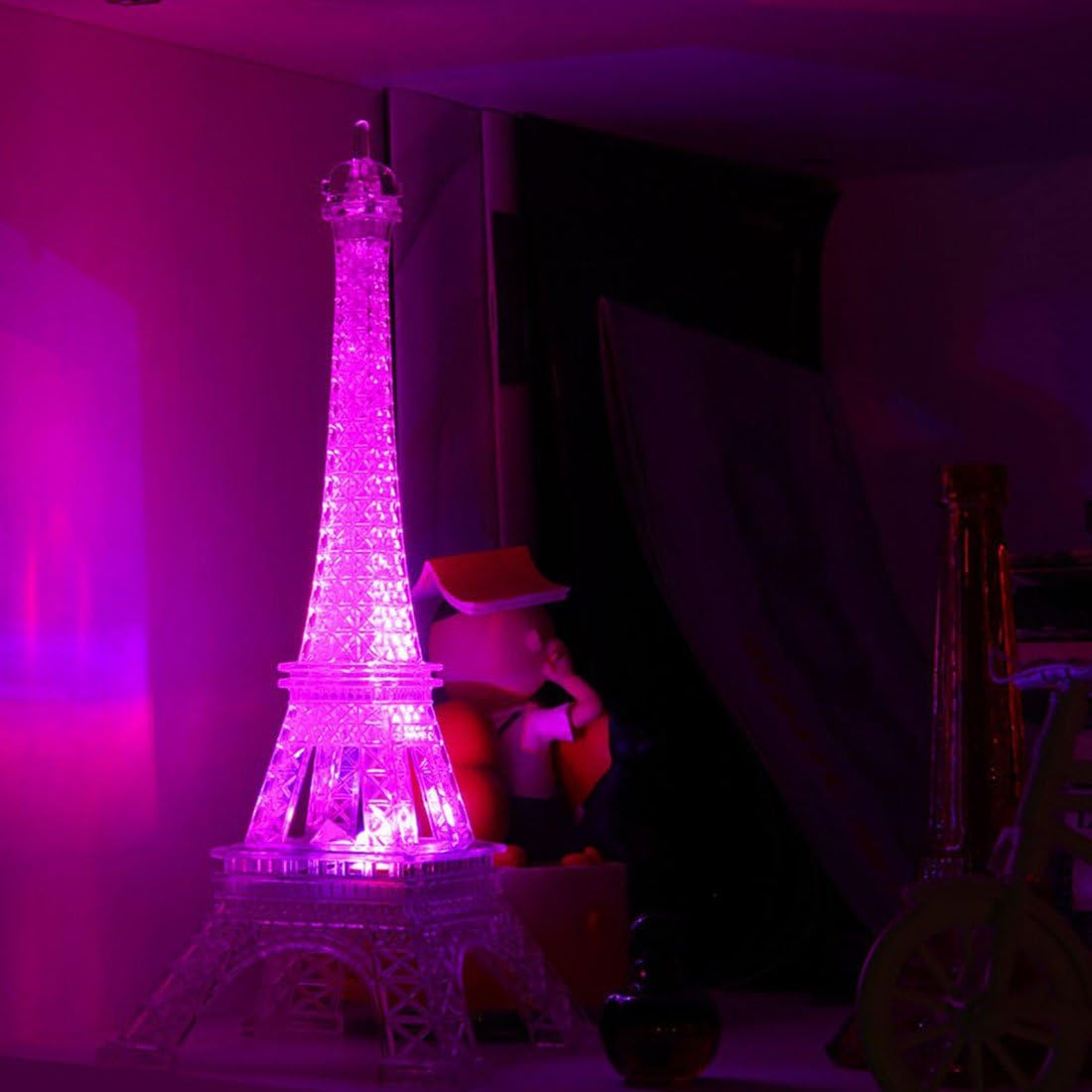 GARASANI 10" Colorful Eiffel Tower Lighting Desk Bedroom Decoration LED Lamp (10 Inch)