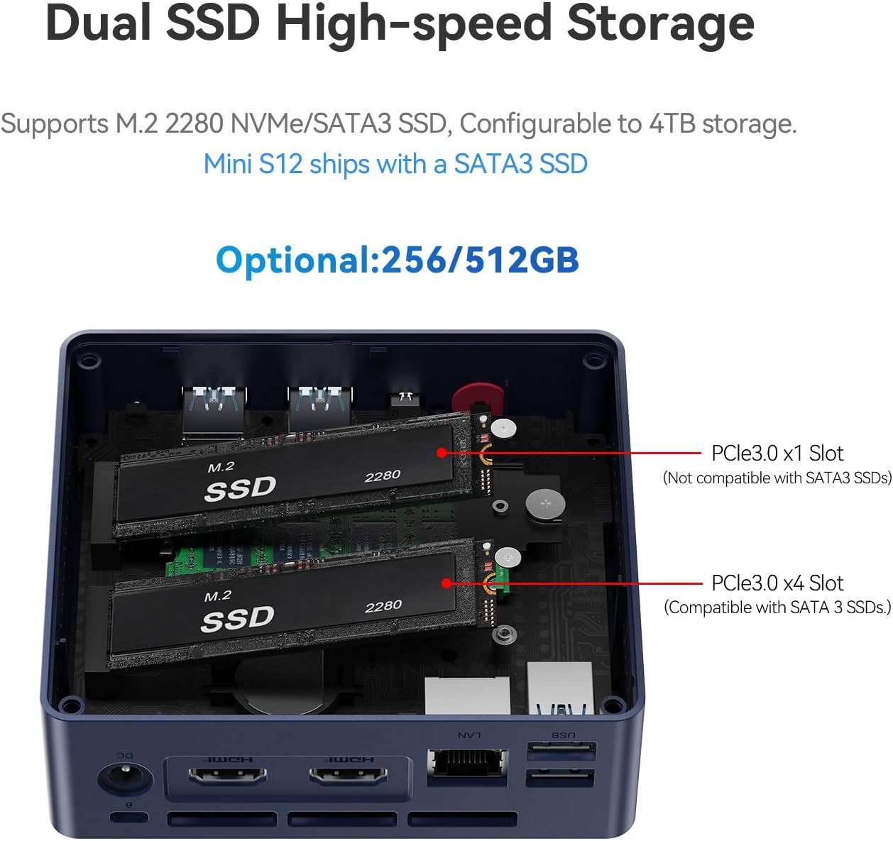 Beelink Mini PC, MINI S12 Intel Lake N95 4C/4T, 8GB DDR4 RAM 256GB SSD