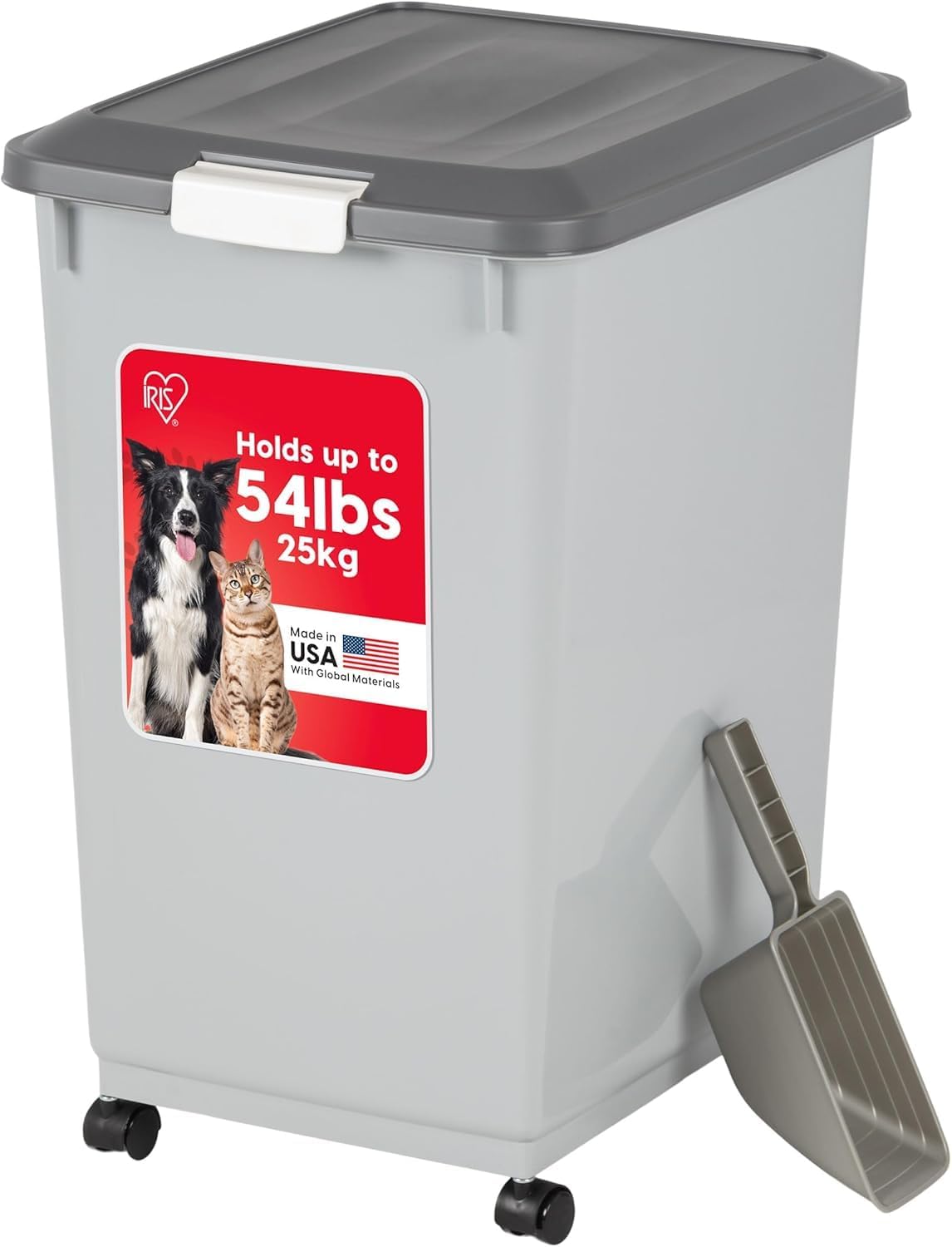 IRIS USA Dog Food Storage Container, Up to 30 lbs, Navy/Pearl, Made in USA | Wheels for Mobility, Airtight Seal, BPA-Free, Best for Bird Seed, Cat food, Cat Litter, Chicken Feed, Pellets