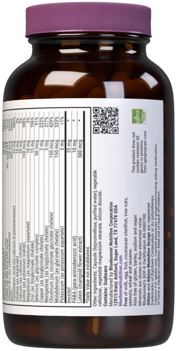 Bluebonnet Nutrition Multi One (Iron Free) Vegetable Capsules, Complete Full Spectrum Multiple, B Vitamins, General Health, Gluten Free, Milk Free