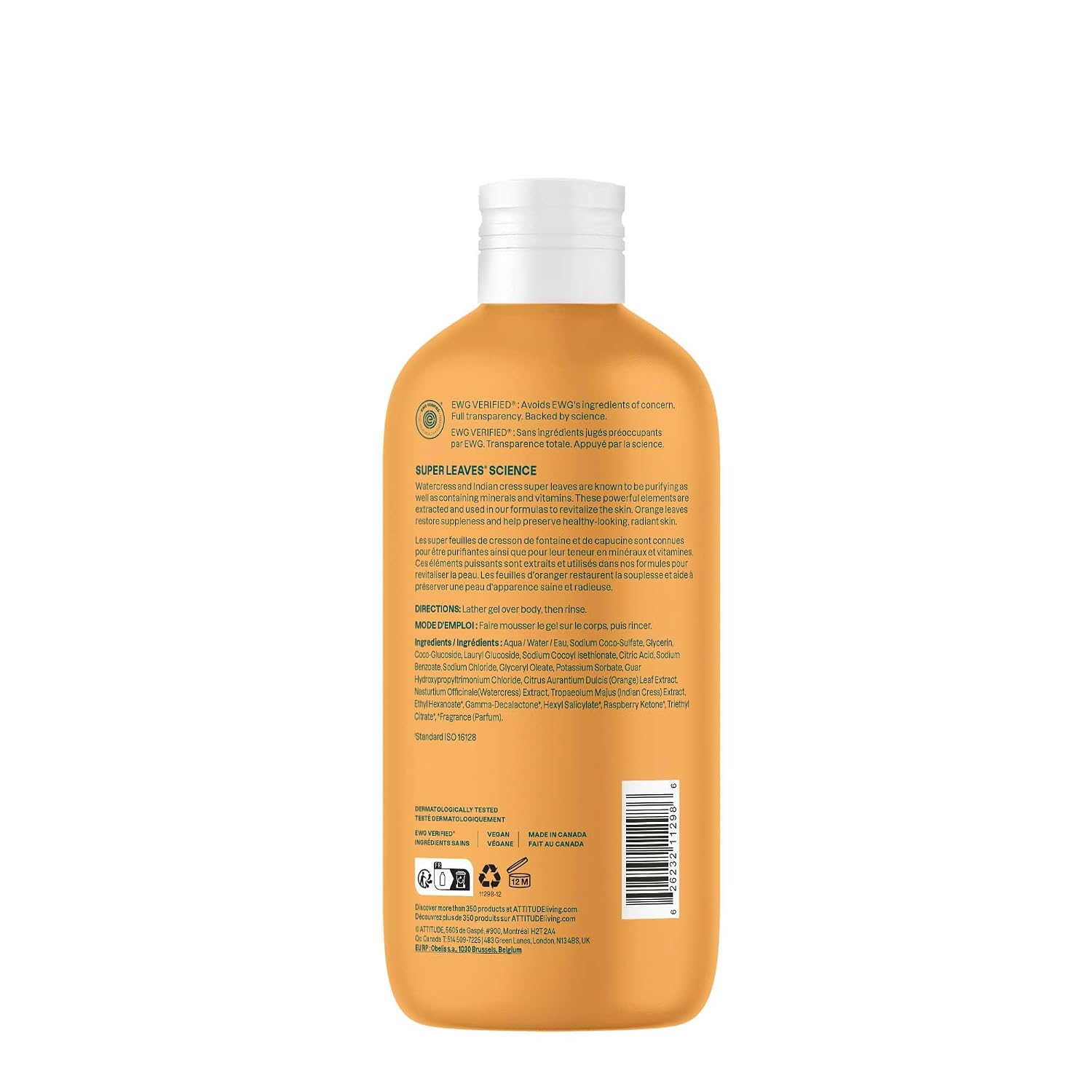 ATTITUDE Body Wash, EWG Verified Shower Gel, Dermatologically Tested, Plant and Mineral-Based, Vegan Personal Care Products, Earl Grey & Fresh Cucumber, 16 Fl Oz