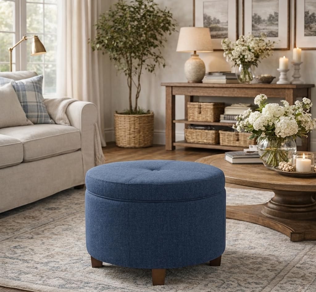 HomePop 24" Large Leatherette Storage Ottoman - Distressed Brown Faux Leather