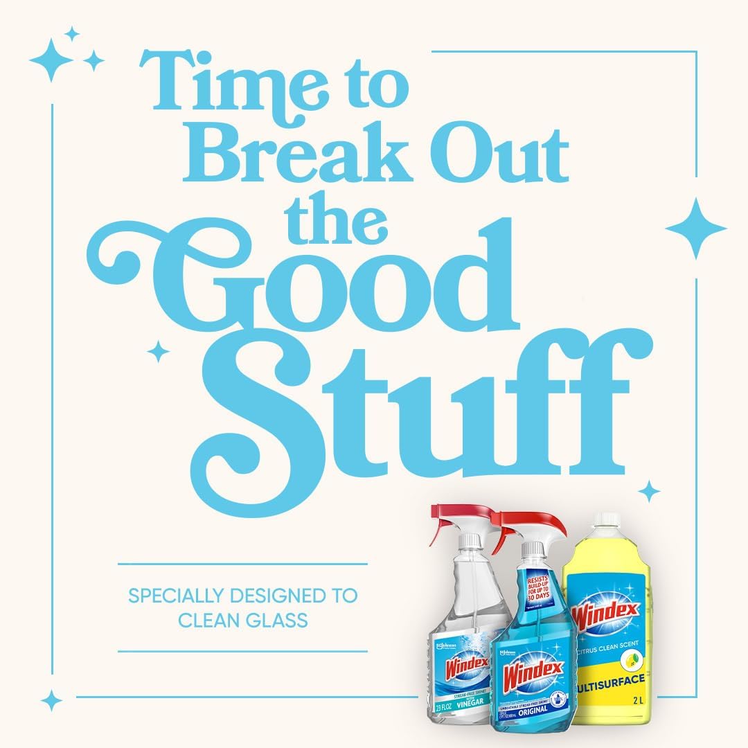 Windex refill glass and window cleaner, made from 100% recycled plastic, surface cleaning spray, original blue scent, 2L (67.6 fl oz)