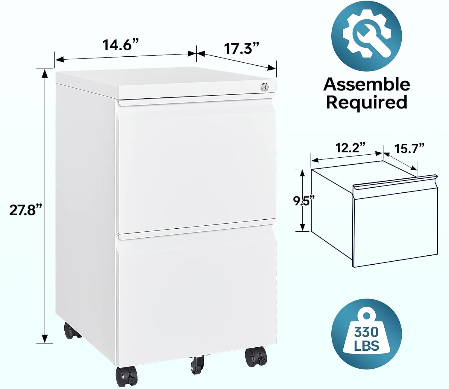 MIIIKO 3 Drawer File Cabinet with Lock, Metal Lateral Rolling Printer Stand Filing Cabinets for Home Office Storage,A4, Letter,File Folders(White)