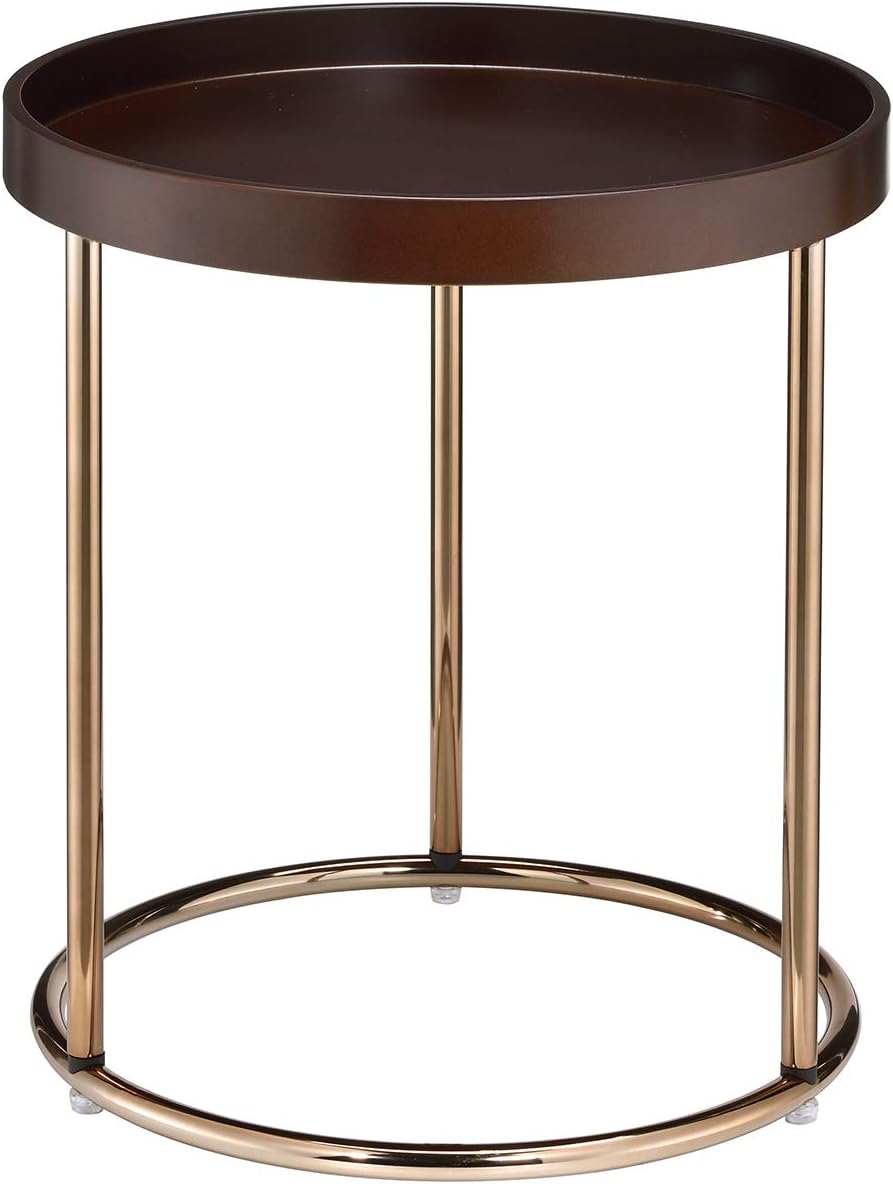 Roundhill Furniture Genoa Round Tray Table with Metal Frame, Espresso