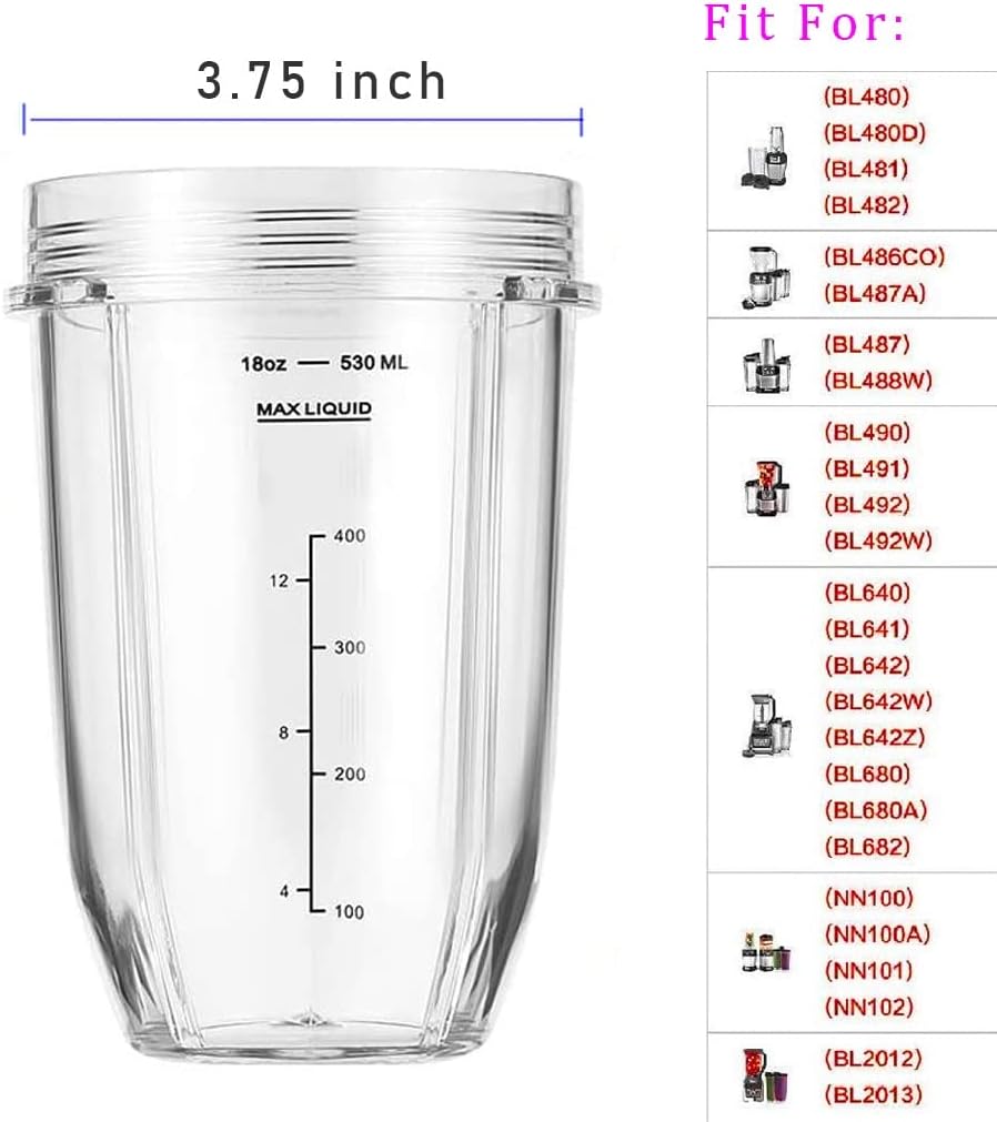 Replacement 24oz Blender Cup with Sip & Seal Lid For Nutri Ninja BL450 BL456 BL480 BL482 BL640 BL642 BL682 BN751 BN801 Foodi SS101 SS151 SS351 SS401