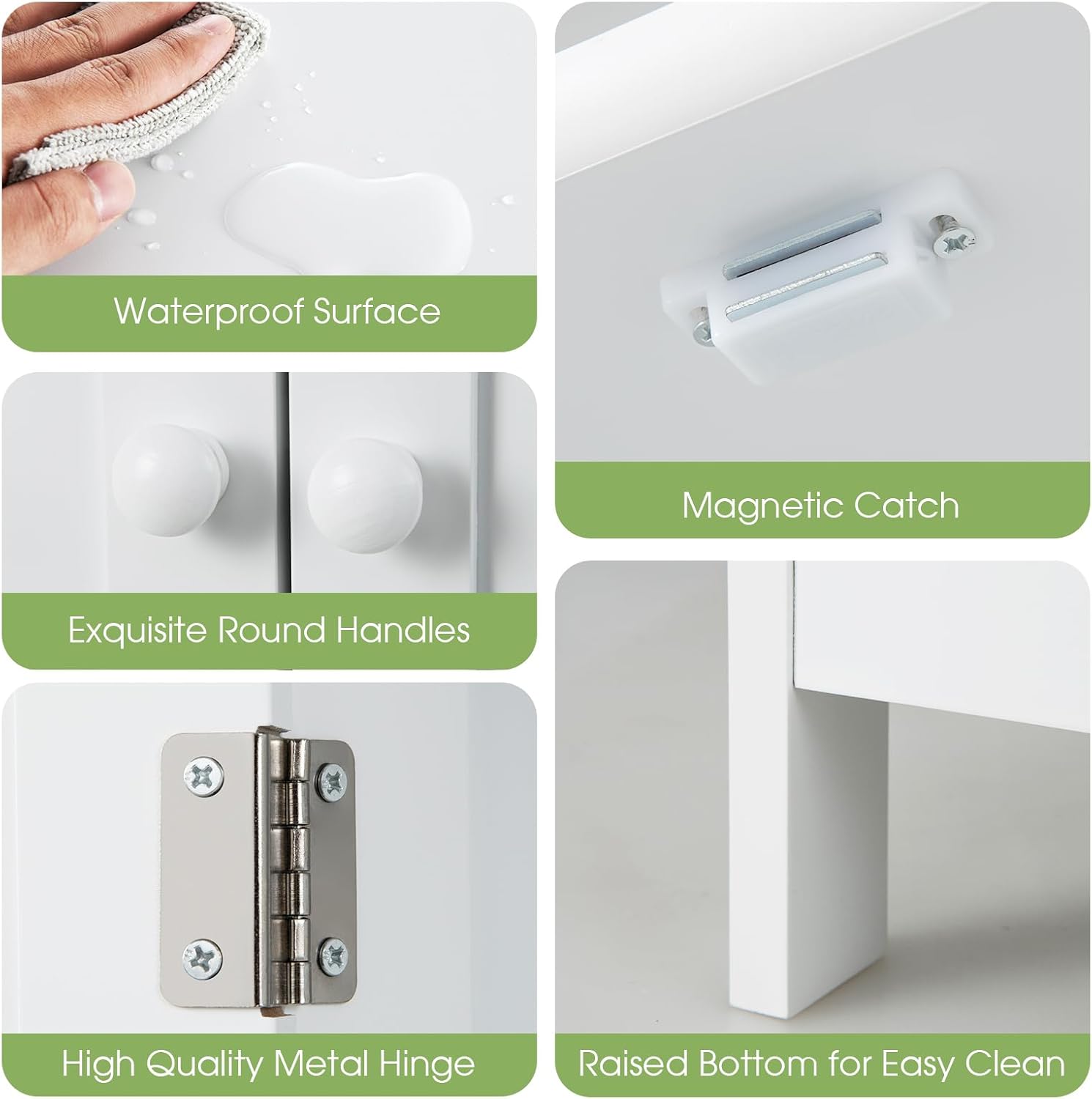 GLACER Bathroom Floor Cabinet, Wooden Storage Cabinet (White)