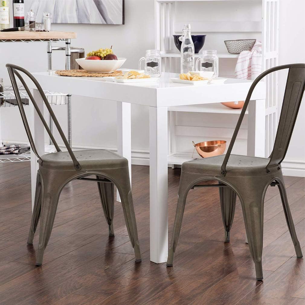 FDW | Metal Dining Chairs | Set of 4, Black | 330lbs Load | Stackable Tolix Side Chairs with Backrest | Non-Slip Feet | Indoor/Outdoor Use | Ideal for Kitchen & Restaurants