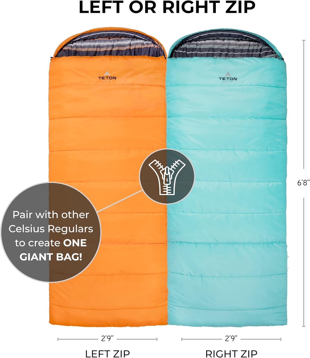 Teton Celsius Regular, 25F, 20F, 0F Degree Sleeping Bags, All Weather Bag for Adults and Kids, Camping Made Easy and Warm, Travel Sack Included