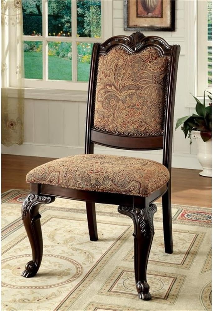 Furniture of America Ferrara Elegant Dining Chair, Brown Cherry, Set of 2 (IDF-3319F-SC)
