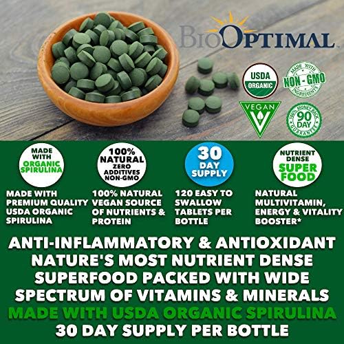 BioOptimal Chlorella Spirulina - Bundle - Organic Chorella Tablets & Organic Spirulina Tablets, 120 Count Each