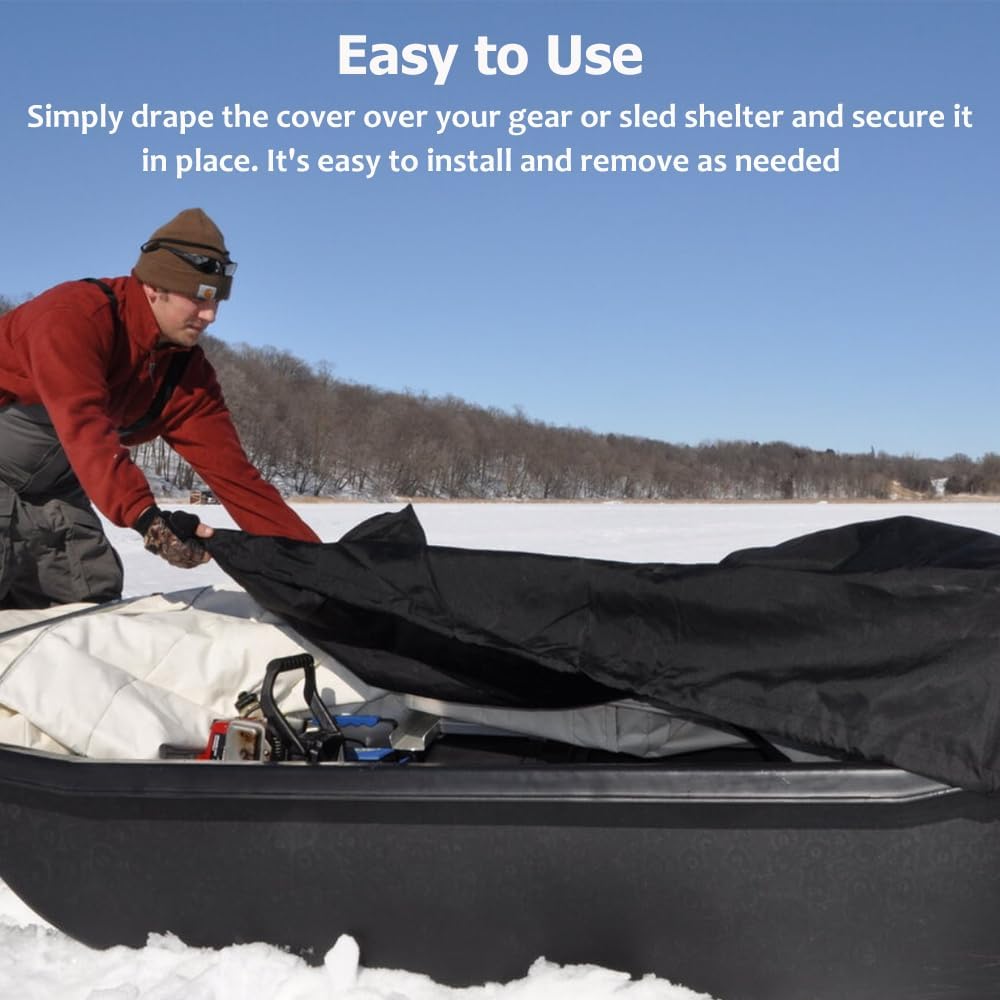 Ice Fishing Sled Shelters Cover Fit for Camping & Hunting Travel Gear - 600D Winter Protective Accessories for Snow Rain Dust Mud Proof