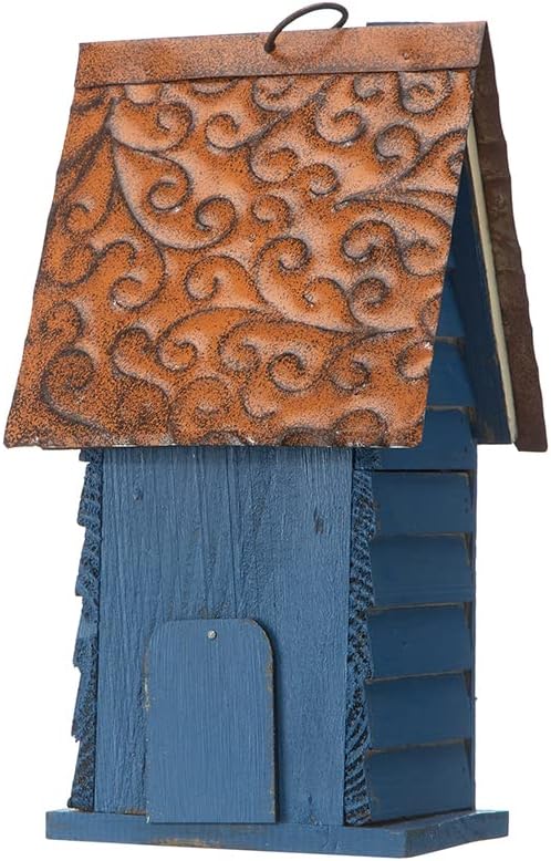 Glitzhome 12" H Green Hanging Distressed Solid Wood Garden Bird House Decorative Birdhouse