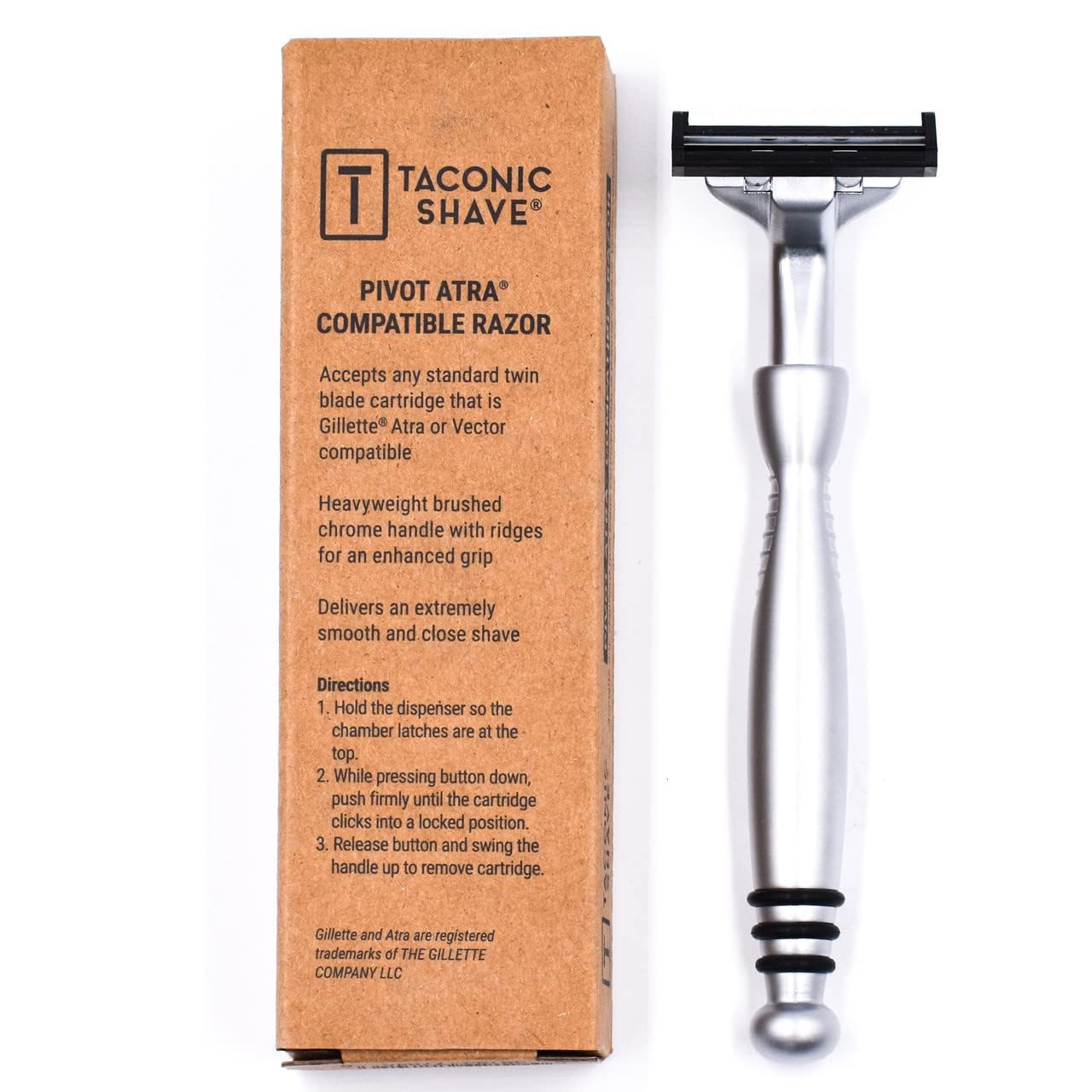 Taconic Heavyweight Atra-Compatible Pivot Razor with 10 Cartridges | All-Metal Chrome Razor Fits Atra-Style Twin Blade Cartridges And Includes 10