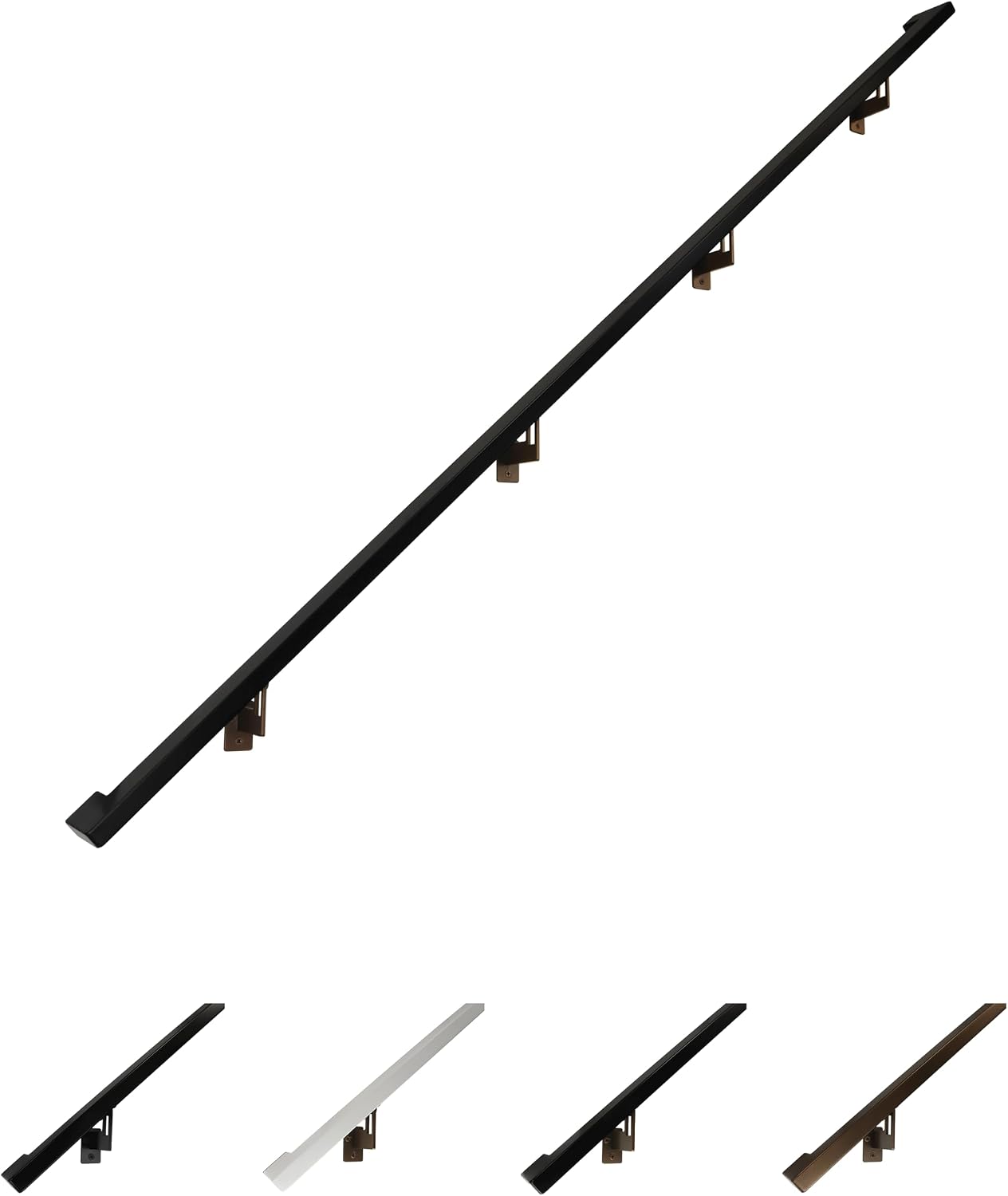 Modern Aluminum Handrail Grab Bar Kit, Adjustable Steel Brackets Included, Returns to Wall, Powder Coated Finish (Black, 4 Foot Handrail Set)
