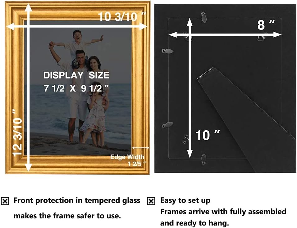 LaVie Home 8x8 Picture Frames (1 Pack, Gold) Square Photo Frame Set with High Definition Glass for Wall Mount & Table Top Display