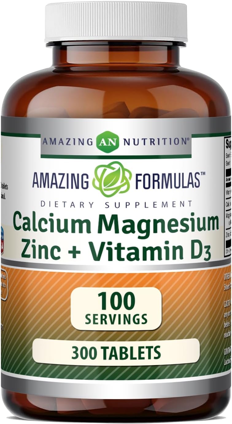 Amazing Formulas Calcium Magnesium Zinc D3-300 Tablets Per Bottle Supplement (Calcium 1000mg - Magnesium 400mg - Zinc 25mg Plus Vitamin D3 600 IU - Per Serving of 3 Tablets)