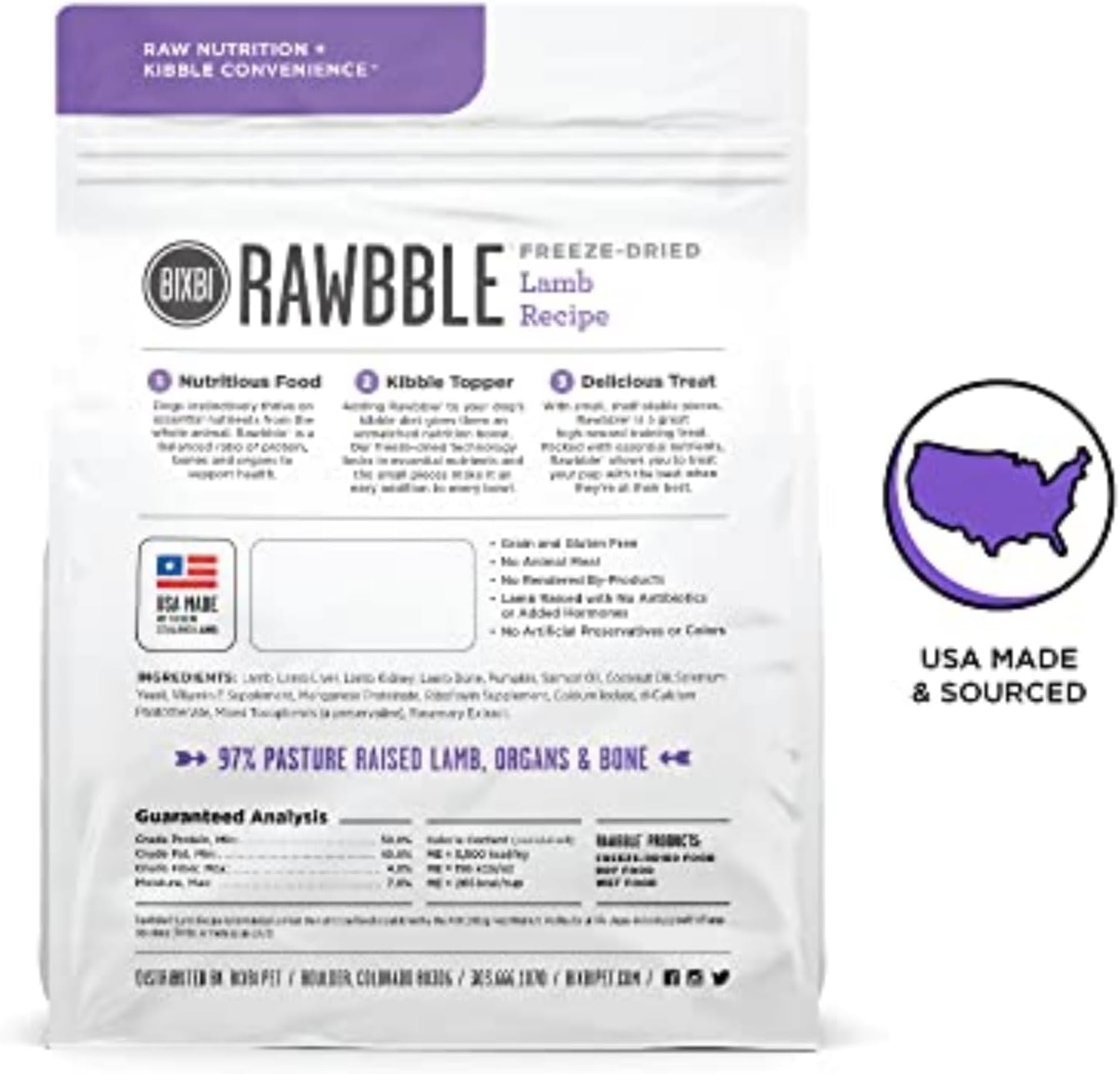 BIXBI Liberty Freeze-Dried Dog Food Topper & Treats, Beef – 98% Meat & Organs, No Refrigeration – USA Made, 26 oz