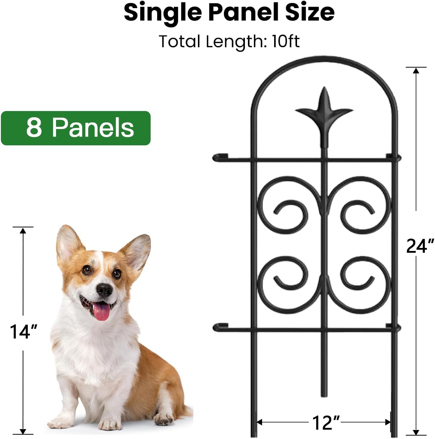 AMAGABELI 10 Panels 17in(H)×10ft(L) Decorative Garden Fences and Borders for Dogs No Dig Rustproof Metal Fence Panels Garden Edging Border Animal Barrier Fencing for Flower Beds Yard Patio Decor Black