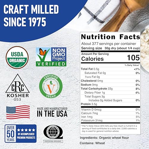 Great River Milling Organic Bread Flour, Unbleached, 25 lb