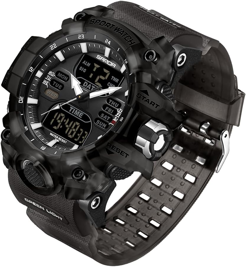 Gosasa Men's Large Face Outdoor Sports Watches Military S-Shock Watch Waterproof, Backlight, Alarm, Stopwatch Features - Rugged Wristwatch for Training, Hiking, and Adventure
