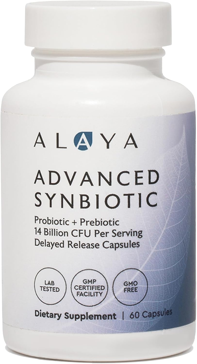 Alaya Naturals Advanced Synbiotic - Probiotic + Prebiotic - 14 Billion CFU Delayed Release Probiotic Supplement with Prebiotics from Sunfiber®