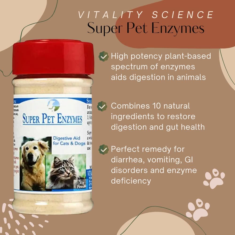 Vitality Science All Natural Super Pet Enzymes for Dogs | Complete Spectrum of Digestive Enzymes | Helps Dog Diarrhea, Constipation, Digestion, Allergy & Immunity (Large, 165g)