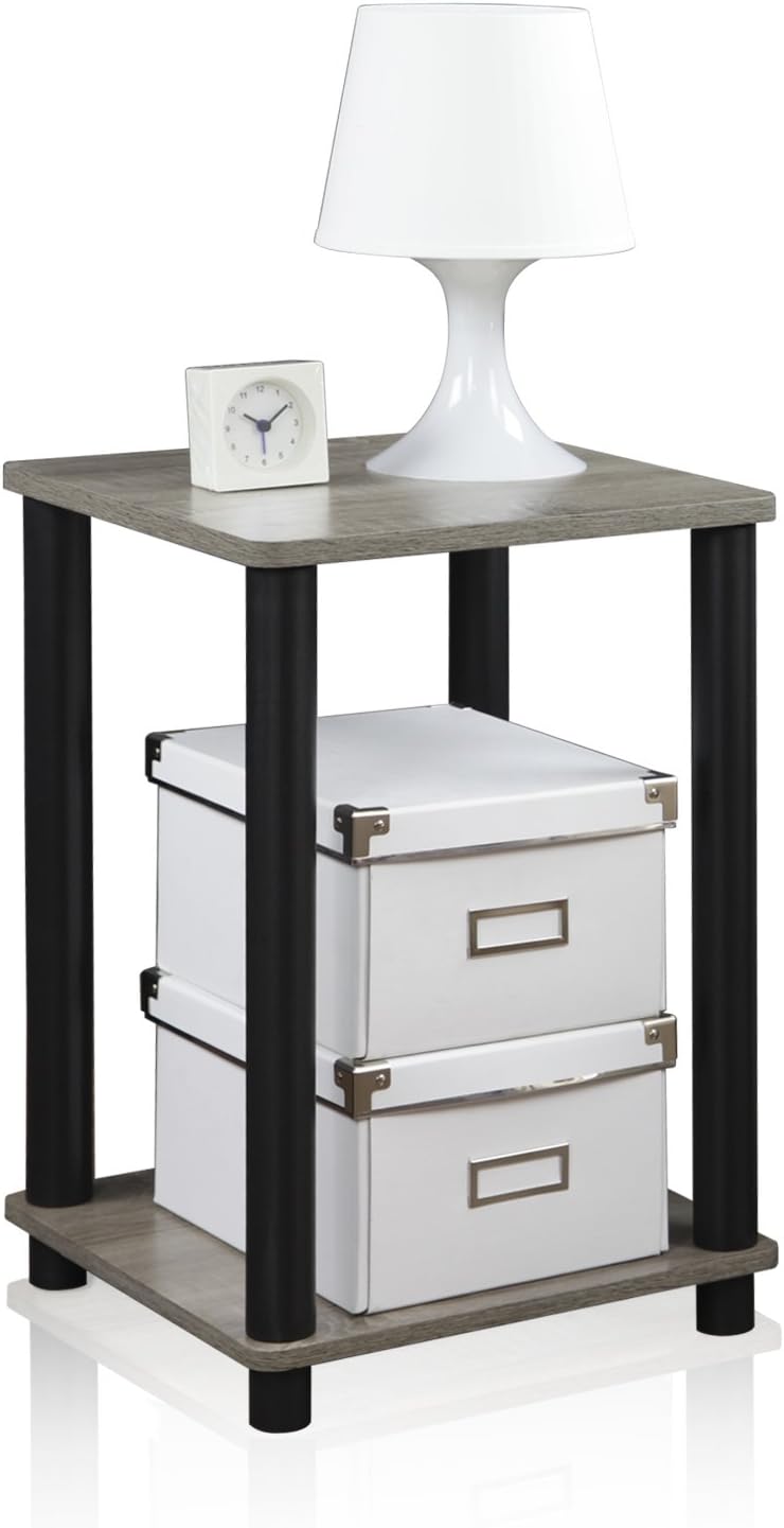 Furinno Turn-N-Tube End Table Corner Shelves, Set of 2, Dark Cherry/Black | Stackable Modern End Table with Open Shelf, Night Stand, Bedside Table, for Living Room, Bedroom