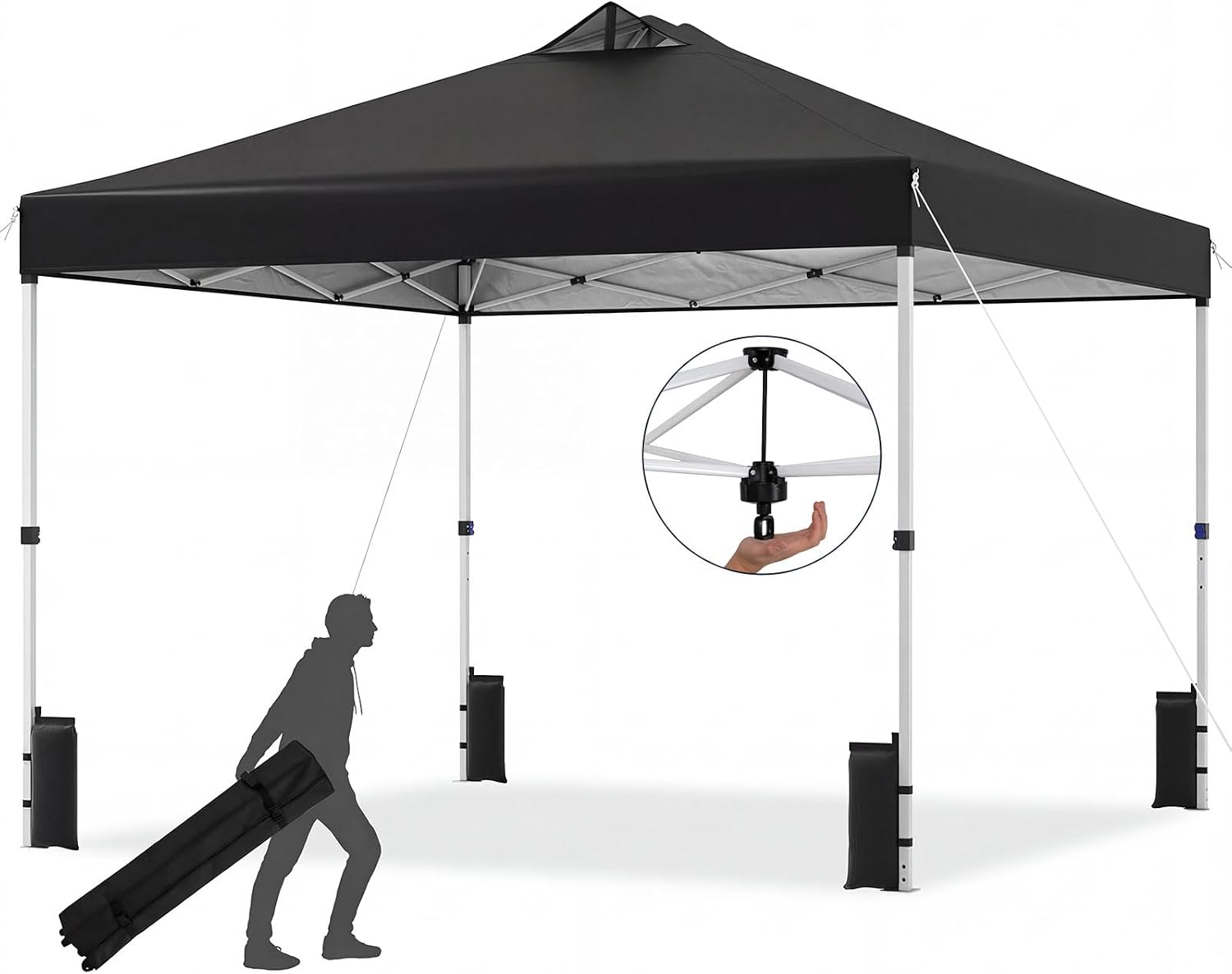 Tangkula 10 x10 Ft Pop Up Canopy with Center Lock, UPF 50+ One-Button Setup Outdoor Canopy Tent with Roller Bag, 4 Sand Bags, Heavy-Duty Steel Frame