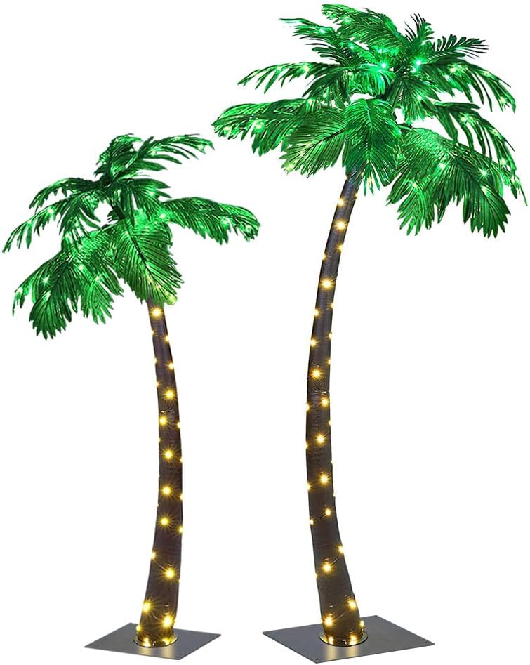 Lightshare 7 Feet Palm Tree 152LED Lights Artificial Fake Tree Decoration for Tiki Bar Outside Patio Porch Pool Christmas Nativity