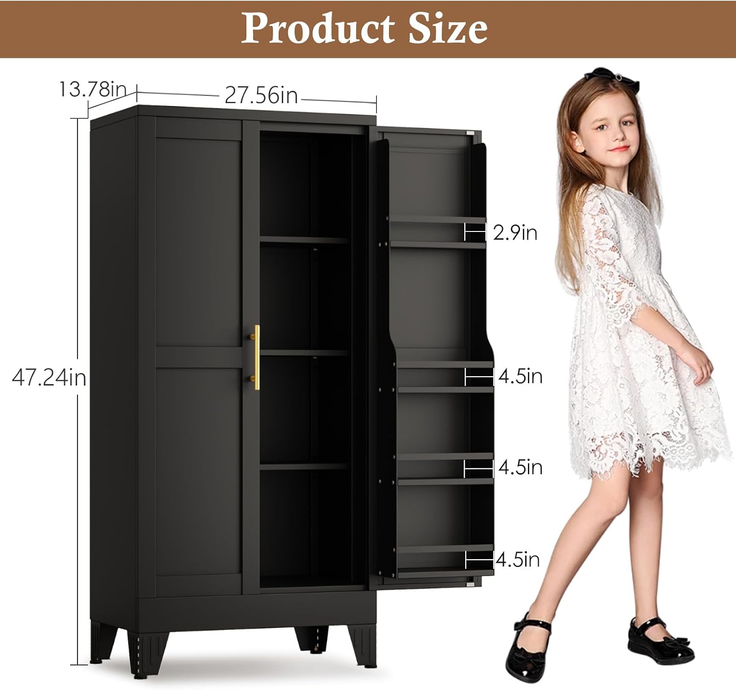 GAIOUS 75.2" Tall Metal Kitchen Pantry Storage Cabinets with 2 Door and 5 Adjustable Shelves, Cupboard for Kitchen, Dining Room, Living Room and Bathroom, White