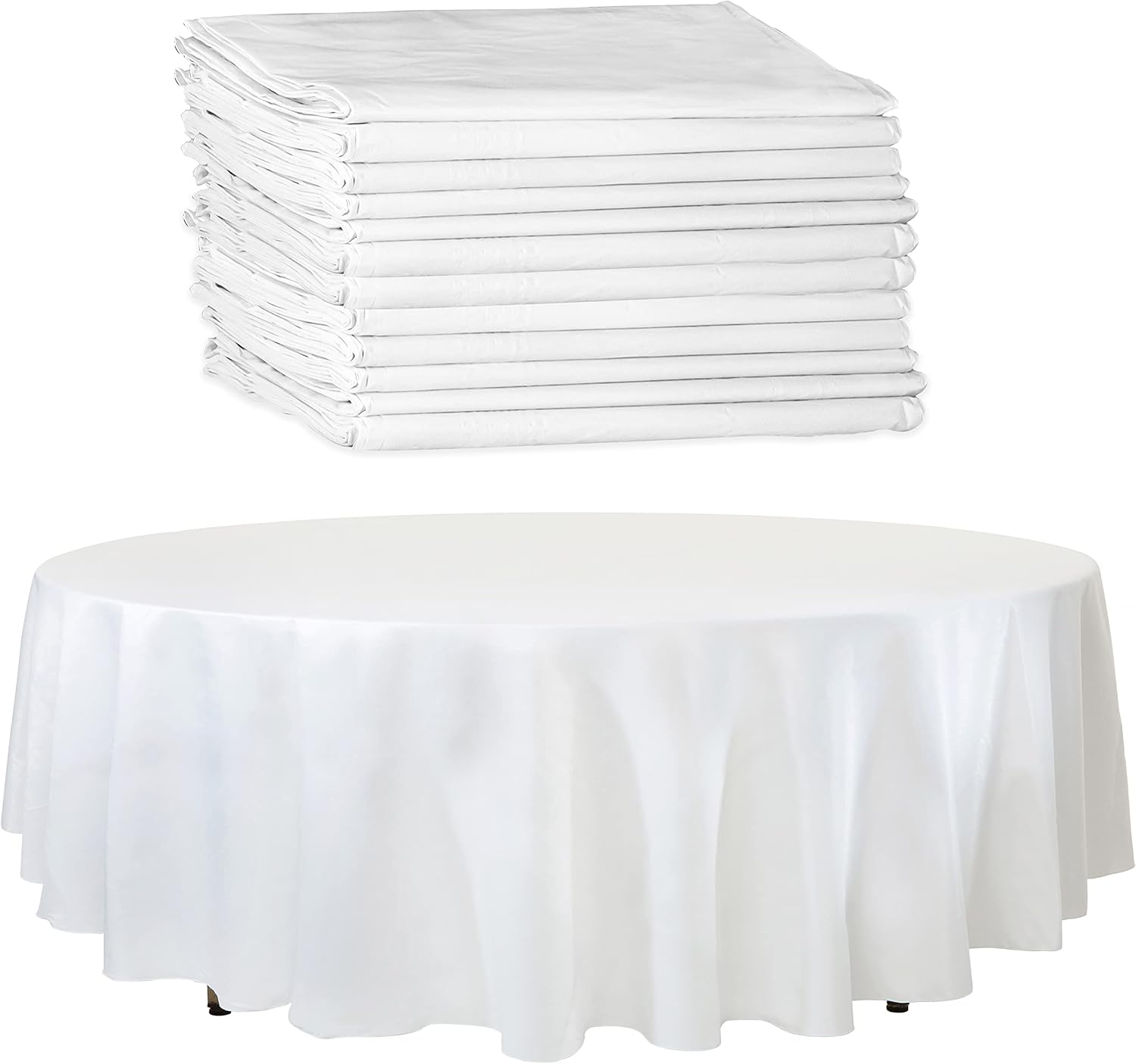Upper Midland Products White Paper Table Cloths for Round Tables - 82” Octyround Paper Tablecloths with Plastic Backing Round Paper Table Cover